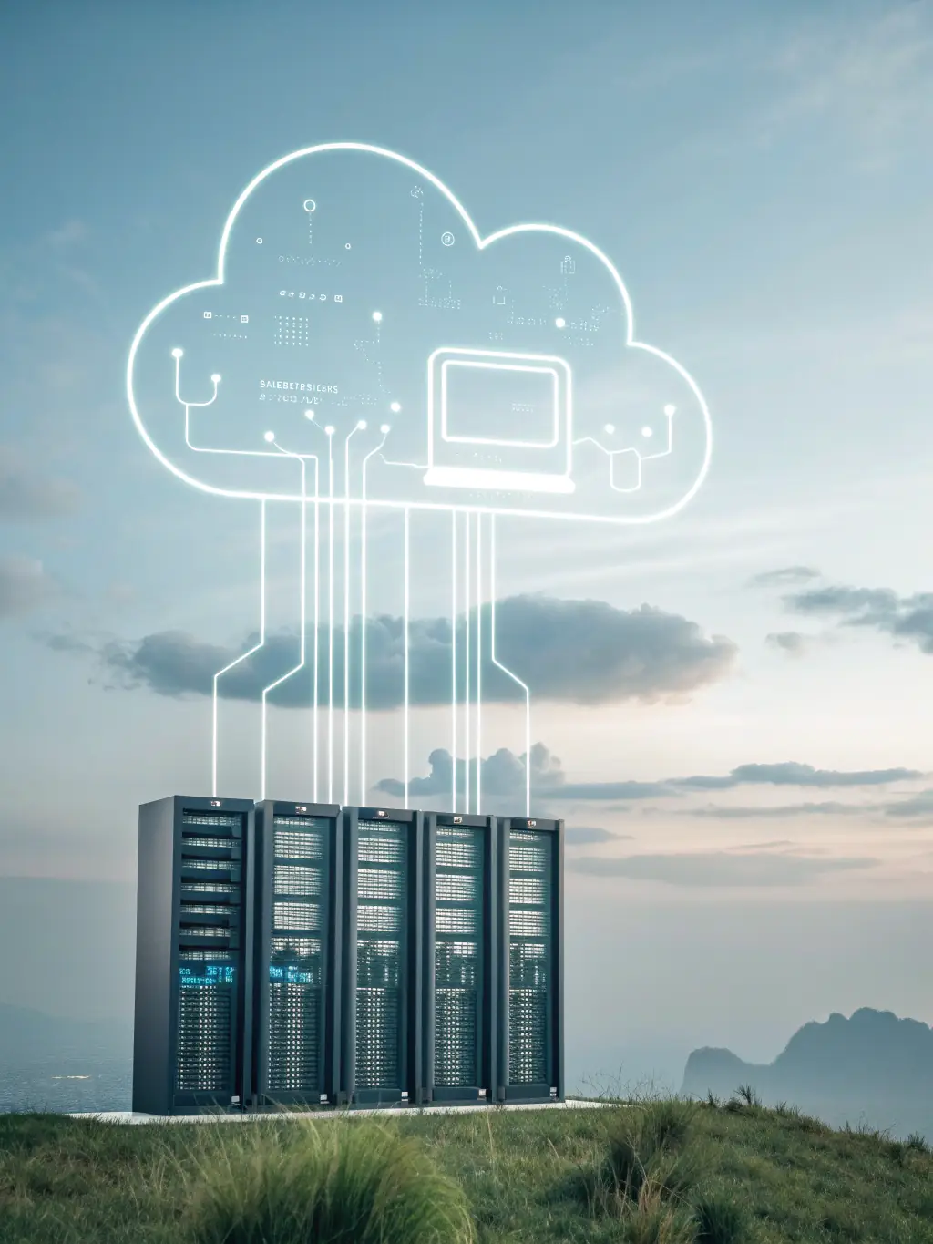 A visual representation of scalable infrastructure, showing servers dynamically adjusting to workload demands in MAIDA's cloud.