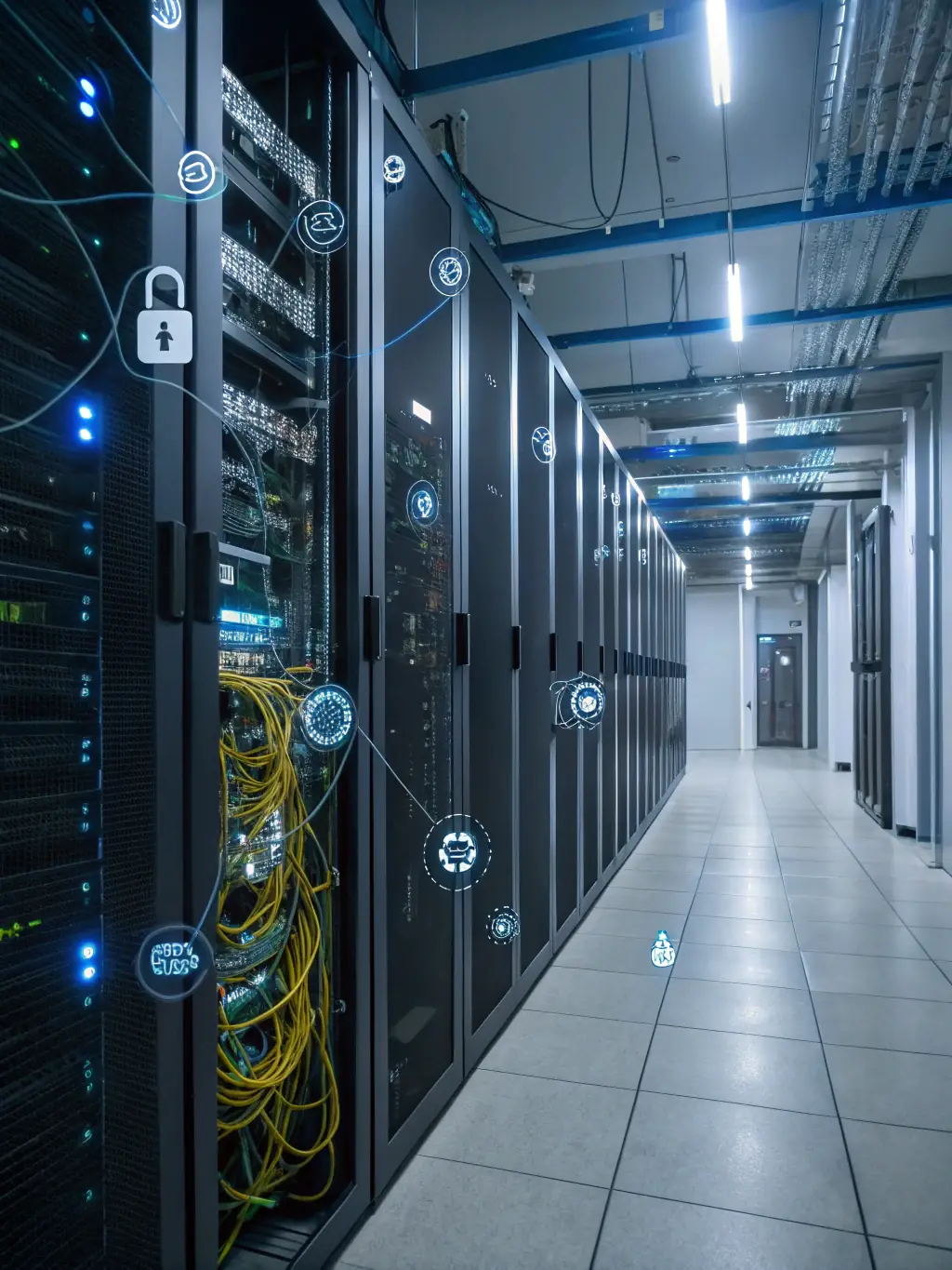 An image depicting data security measures, such as encryption keys and secure data transfer protocols, within MAIDA's data centers.