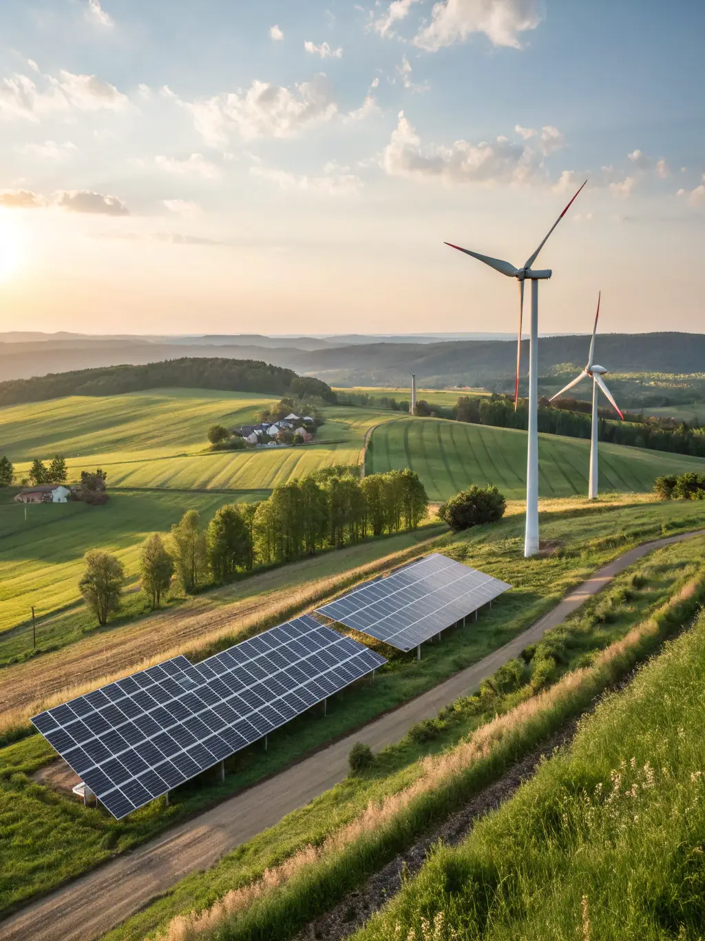 An illustration depicting the flow of renewable energy powering a MAIDA data center, emphasizing the sustainable and eco-friendly nature of the infrastructure.